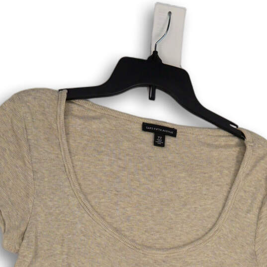Womens Beige Stretch Scoop Neck Short Sleeve Pullover T-Shirt Size Large image number 3