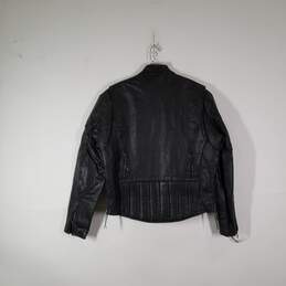 Mens Leather Zipper Pockets Long Sleeve Full-Zip Motorcycle Jacket Size 40