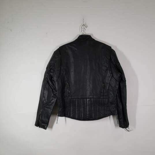 Mens Leather Zipper Pockets Long Sleeve Full-Zip Motorcycle Jacket Size 40 image number 1