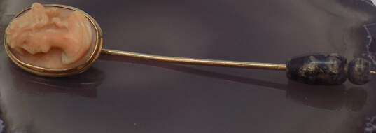 Vintage 10K Gold Carved Cameo Shell Oval Stick Pin 2.5g image number 1