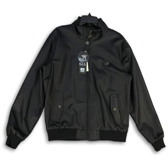 NWT AG Milano Mens Black Mock Neck Long Sleeve Full-Zip Bomber Jacket Size XL image number 1