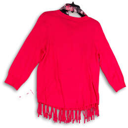 Womens Pink Long Sleeve Fringe Knitted Pullover Sweater With Scarf Size M alternative image