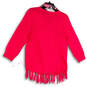 Womens Pink Long Sleeve Fringe Knitted Pullover Sweater With Scarf Size M image number 2