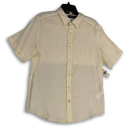 NWT Mens White Short Sleeve Pointed Collar Button-Up Shirt Size Large