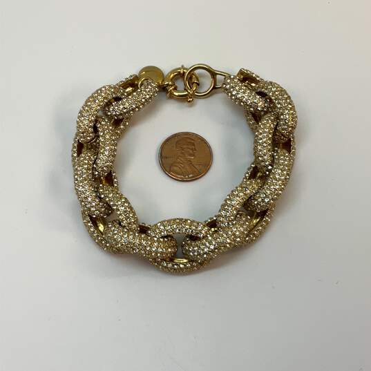 Designer J. Crew Gold-Tone Pave Rhinestone Oval Link Chain Bracelet image number 3