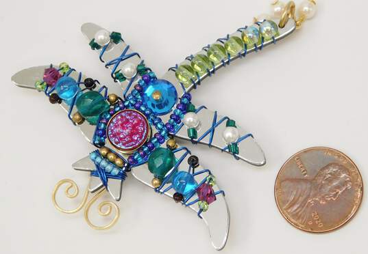 Artisan Liztech Silver & Gold Tone Icy Beaded Dragonfly Insect Brooch 10.0g image number 5