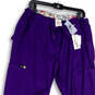 NWT Womens Purple Flat Front Cargo Pockets Stretch Scrub Pants Size Large image number 3