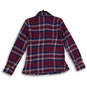 Womens Maroon Blue Plaid Long Sleeve Collared Flannel Button-Up Shirt Sz 4 image number 2