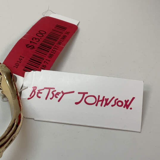 NWT Designer Betsey Johnson Gold-Tone Pink Rose Crystal Hinge Cuff Bracelet image number 4
