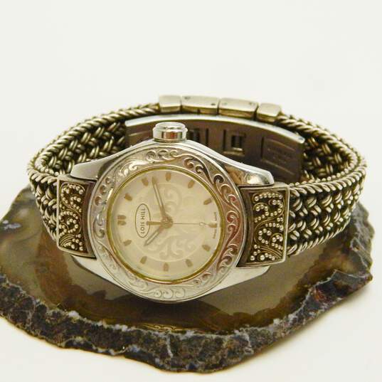 Lois Hill 0026 Watch w/ Scroll Engraved Bezel Sterling Silver Handwoven Textile Weave Band 78.9g image number 2