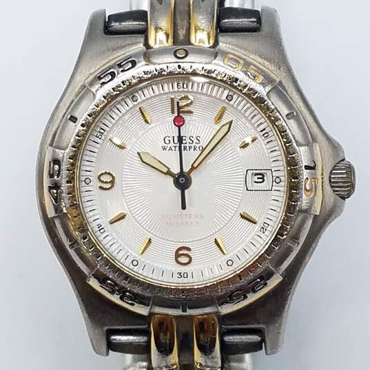 Vintage Guess 29mm Case Size WaterPro 50 WR 2 Tone Stainless Steel Quartz Watch image number 1