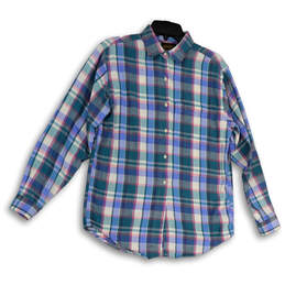 Womens Multicolor Plaid Spread Collar Long Sleeve Button-Up Shirt Size M