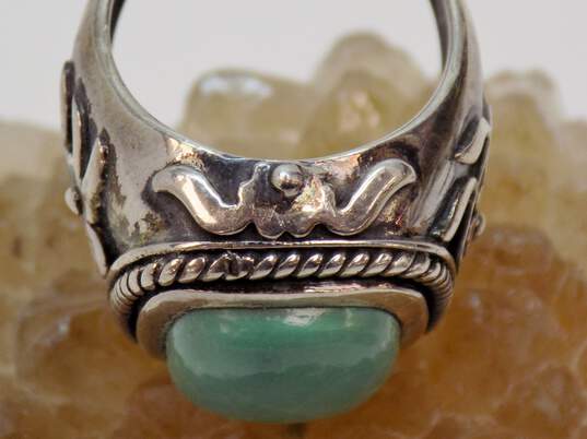 Artisan India 925 Faux Turquoise Rectangle Cabochon Flowers Overlay Chunky Ring 13.7g image number 6