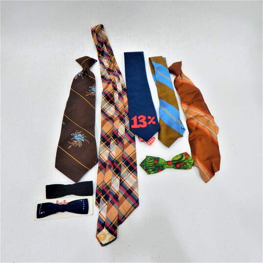 Vintage Men's Regular & Clip On Neckties Silk Cotton Blend Stripes Floral Print Bowtie image number 1