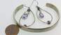 Taxco Mexico & India 925 Faceted Amethyst Granulated Teardrop Drop Earrings & Modernist Cuff Bracelet 28.5g image number 7