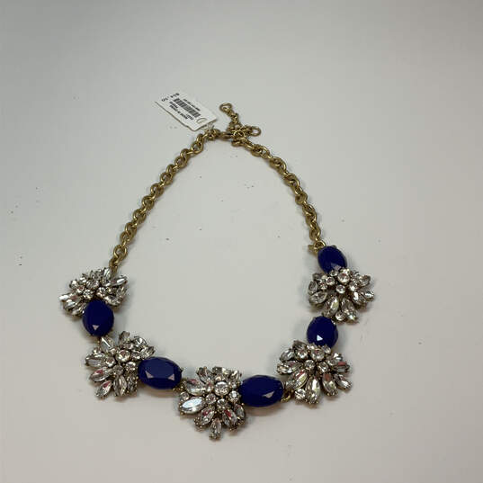NWT Designer J. Crew Gold-Tone Clear Blue Crystals Statement Necklace image number 1