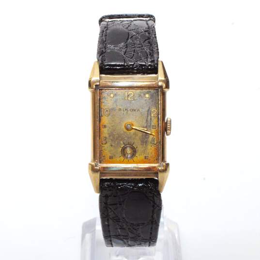 ** FOR REPAIR ** Bulova Gold Filled Black Leather Watch image number 2