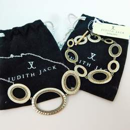 Judith Jack 925 Swarovski Marcasite Hammered Ovals Necklace & Bracelet Set NWT