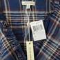 Max Studio Navy Plaid Peasant Top Blouse Women's SM NWT image number 3