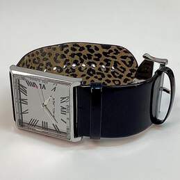 Designer Betsey Johnson Black Leather Strap Rectangle Analog Quartz Wristwatch alternative image