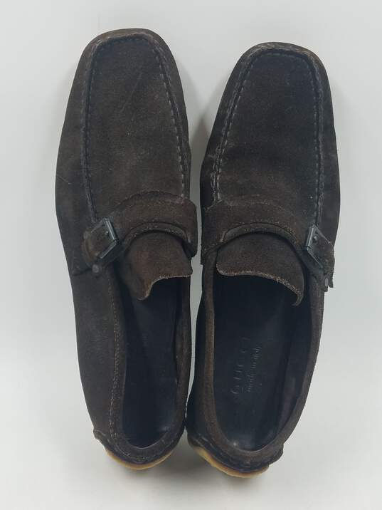 Authentic Gucci Brown Crepe Loafers M 9E image number 6