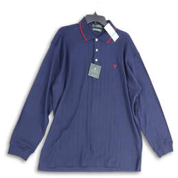 NWT Mens Navy Blue Spread Collar Long Sleeve Polo Shirt Size XL