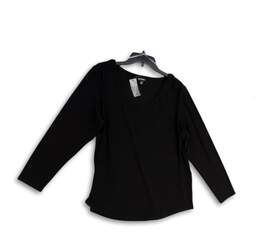 NWT Womens Black V-Neck Long Sleeve Regular Fit Pullover T-Shirt Size 1X