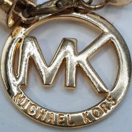 Michael Kors Gold Tone Braided Leather Logo Tag 7inch Bracelet 15.7g image number 2