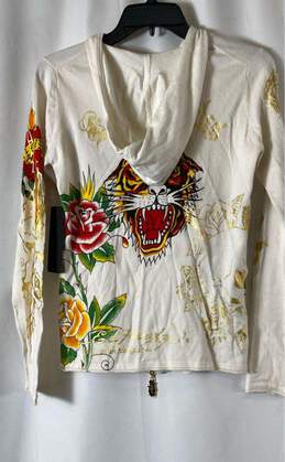 NWT Ed Hardy Womens White Floral Hooded Full Zip Cardigan Sweater Size M alternative image