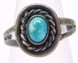 Artisan 925 Southwestern Turquoise Cabochon Rope Oval Split Shank Ring alternative image