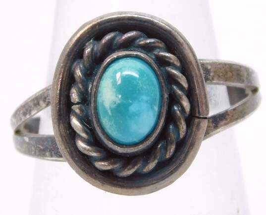 Artisan 925 Southwestern Turquoise Cabochon Rope Oval Split Shank Ring image number 2