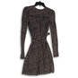 Womens Black Brown Long Sleeve V-Neck Belted Waist Pullover Mini Dress Sz 4 image number 4