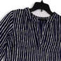 Womens Blue White Striped V-Neck Long Sleeve Pullover Blouse Top Size Small image number 3