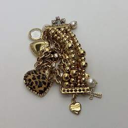 Designer Betsey Johnson Gold-Tone Leopard Heart Beads Charm Bracelet alternative image