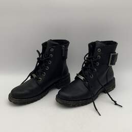 Womens Black Leather Round Toe Lace Up Ankle Biker Boots Size 7.5 alternative image