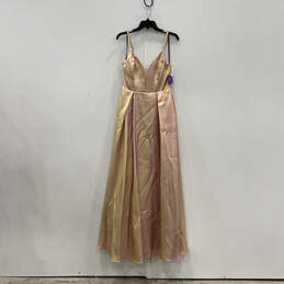 NWT Womens Pink Pleated V-Neck Spaghetti Strap Long Maxi Dress Size 7