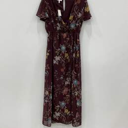 NWT Maurices Womens Brown Printed Floral Short Sleeve Surplice Neck Maxi Dress S
