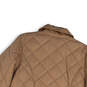 Womens Beige Long Sleeve Pockets Collared Snap Up Puffer Jacket Size Large image number 4