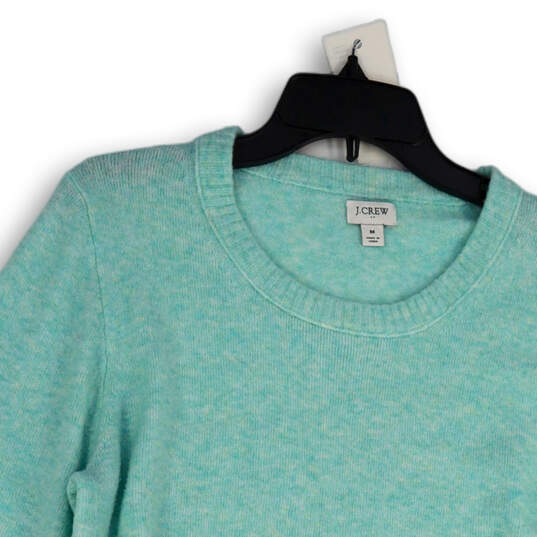Womens Green Knitted Side Slit Crew Neck Long Sleeve Pullover Sweater Sz M image number 3