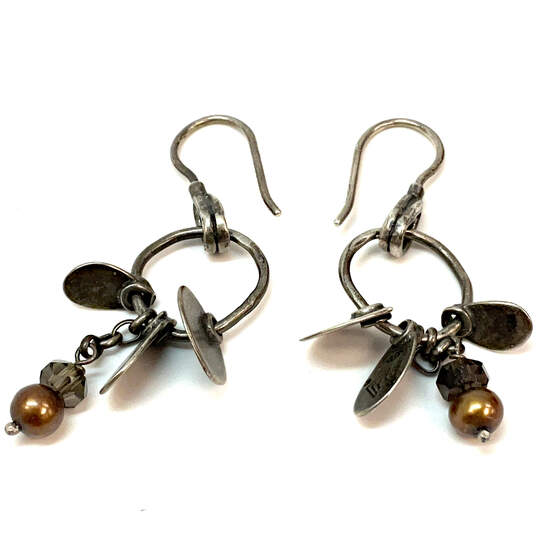 Designer Silpda 925 Sterling Silver Brown Pearl Fish Hook Dangle Earrings image number 3
