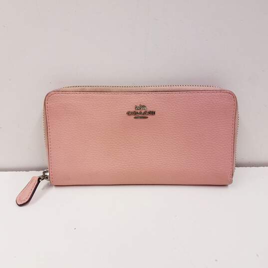 Coach Pebble Leather Continental Wallet Coral image number 1