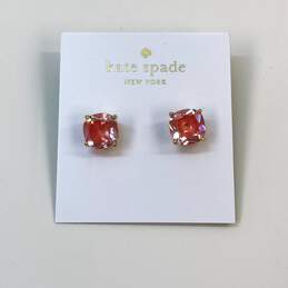 Designer Kate Spade New York Gold-Tone Red Crystal Cut Square Stud Earrings