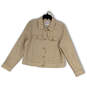Womens Beige Long Sleeve Collared Pockets Button Front Jacket Size Large image number 1