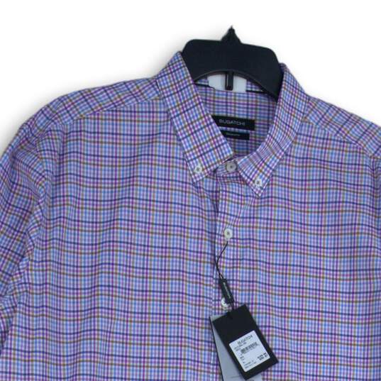 NWT Bugatchi Mens Multicolor Plaid Spread Collar Button-Up Shirt Size XL image number 3