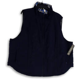 NWT Womens Blue Sleeveless Mock Neck Pockets Full-Zip Vest Size 1X