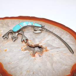 Artisan M Sterling Silver Faux Opal And Turquoise Lizard Brooch - 9.5g