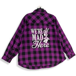 Womens Purple Black Check Spread Collar Long Sleeve Button-Up Shirt Size 3 alternative image