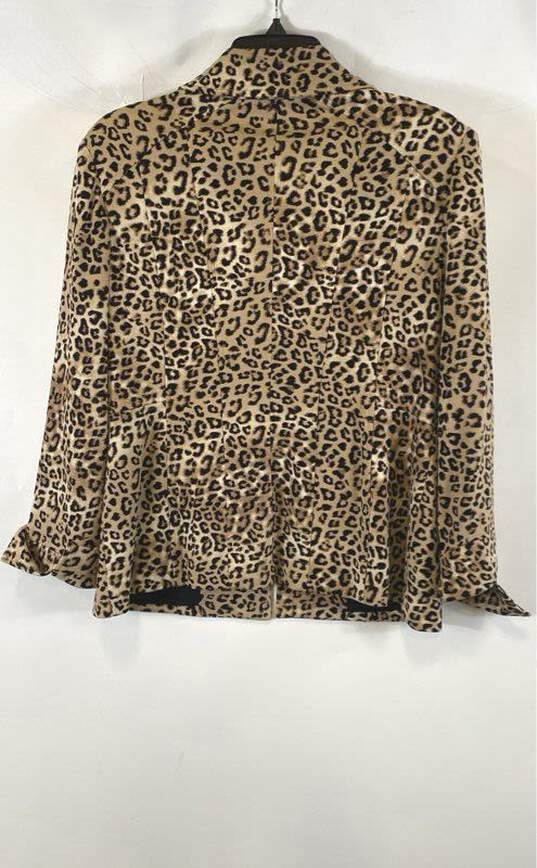Chico's Womens Brown Leopard Print Long Sleeve Collared Full Zip Jacket Size 1P image number 2
