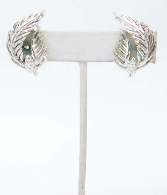 Vintage Lisner Pinecone & Leaves Silver Tone Clip-On Earrings & Panel Bracelet 44.7g image number 3