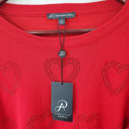 Adrianna Papell Red Rhinestone Hearts Sweater with Tags in Size Medium alternative image